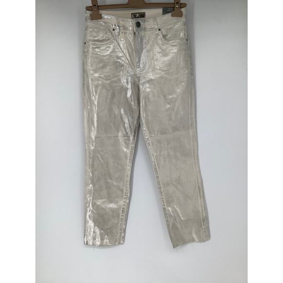 KUT from the Kloth 6 Silver Reese High-Rise Fab AB Ankle Straight Jeans G4-1 - Picture 3 of 12
